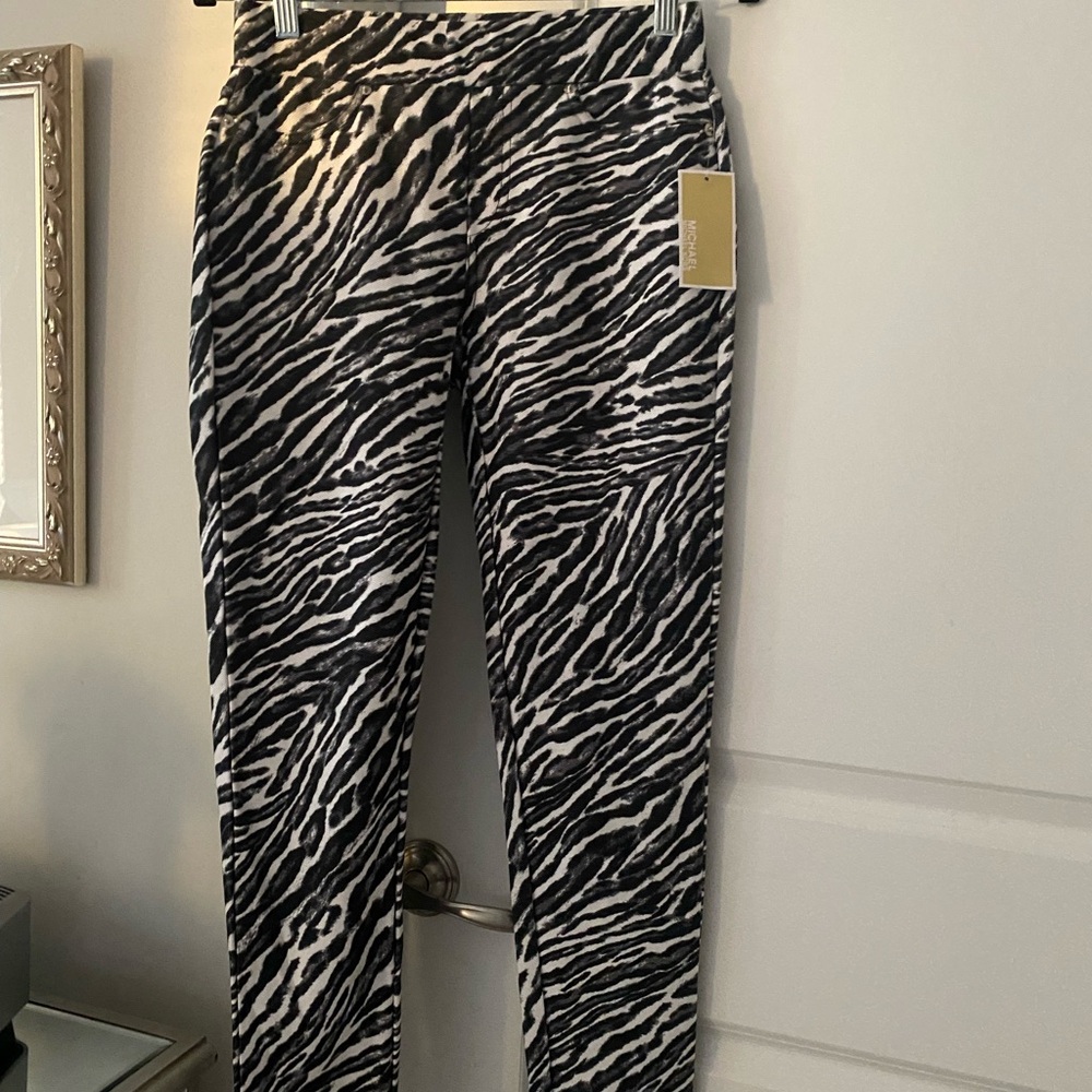 MICHAEL Michael Kors Zebra Print Stretch Cotton Jeggings Black White, Size S